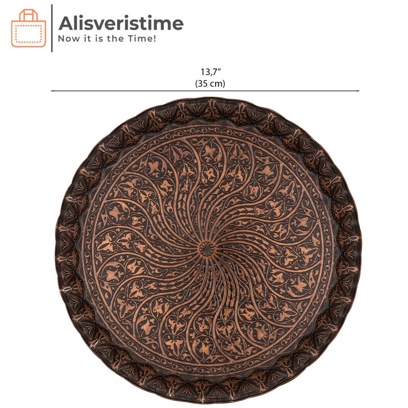 Alisveristime Turkish Ottoman Coffee Tea Serving Tray â€“ 11.8 Inches, Wavy Zamac Tray with Traditional Motifs, Available in Five Color Variations (Copper) - Image 3